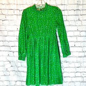 ⭐️ SHEIN green blue floral Long sleeve ruffle shoulder mock neck girl 11-12